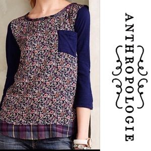 Anthropologie Floral Front Postmark LS top